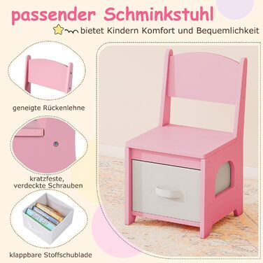 Дитячий туалетний столик COSTWAY у формі ведмедика з підсвічуванням, дзеркалом та шафкою. 5 ящиків та полиці, дерев'яний туалетний столик для дівчаток від 3 років. Рожевий колір, у формі хмари.