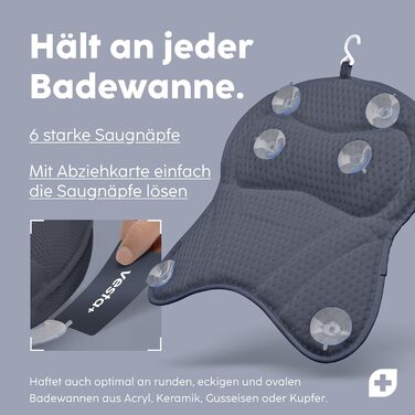 Подушка для ванни Vesta+ Нічна блакить L з присосками, переможець тестів, подушка для шиї та голови у ванну