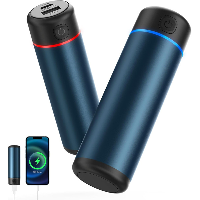 Електричні грілки для рук EXTSUD 2 шт. 5000mAh з USB-живленням, 3 режими нагріву, для кемпінгу, гольфу, подарунок (блакитний)