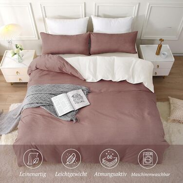 Набір постільної білизни SOULFUL 155x220 з бавовни (4 шт.): 2x 135x200 + 2x 80x80, з блискавкою, текстура як Stone Washed Leinen, цегляно-червоний колір