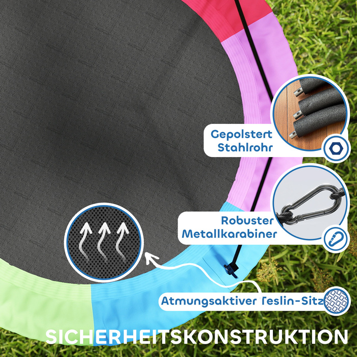Дитяча гойдалка-качель з регульованою висотою, вантажопідйомністю до 300 кг та регульованими мотузками, розміром 100 x 100 x 180 см, у різних кольорах.