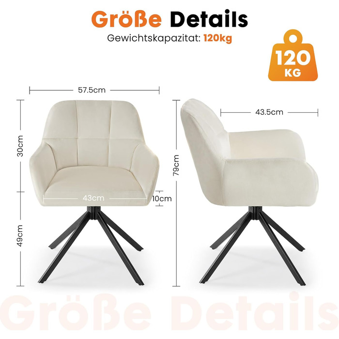 Набір з 4-х м'яких крісел Sweetcrispy для вітальні, кухні та робочого кабінету, з м'якою оббивкою з велюру, поворотні, з металевими ніжками, до 120 кг, зелені (бежеві)