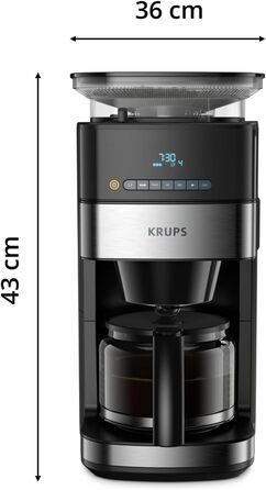 Кавомашина Krups KM8328 Grind Aroma з вбудованим млином | Таймер, 1.25л, 15 чашок | 3 ступені помелу, автовимкнення, чорний