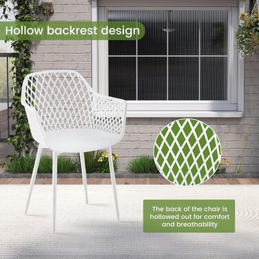 Набір садових стільців для відпочинку на терасі та балконі. Міцні крісла з підлокітниками, витримують до 120 кг, колір білий