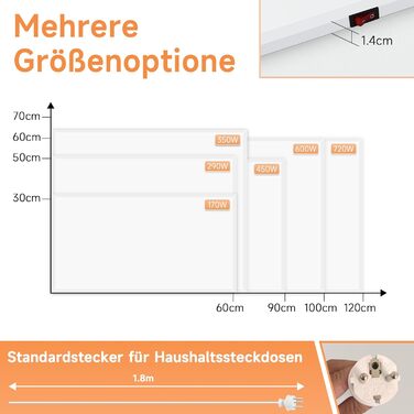 Інфрачервова настінна панель Mursche 450W з термостатом та Wi-Fi, електрична, енергозберігаюча, з пультом дистанційного керування та можливістю встановлення на стіну