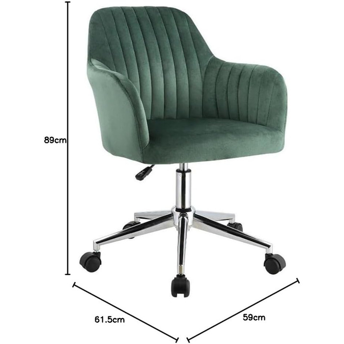 Офісний стіл Eleana - крісло, регульована висота, оксамит, зелений колір
