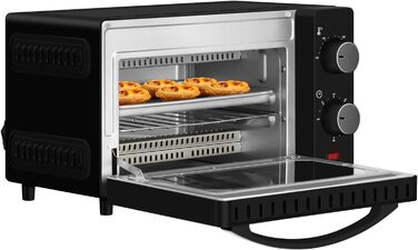 Міні-піч Wannyton 10L: піч для піци, випічки та хліба, 650W, 100-230°C, таймер, решітка, деко, чорний