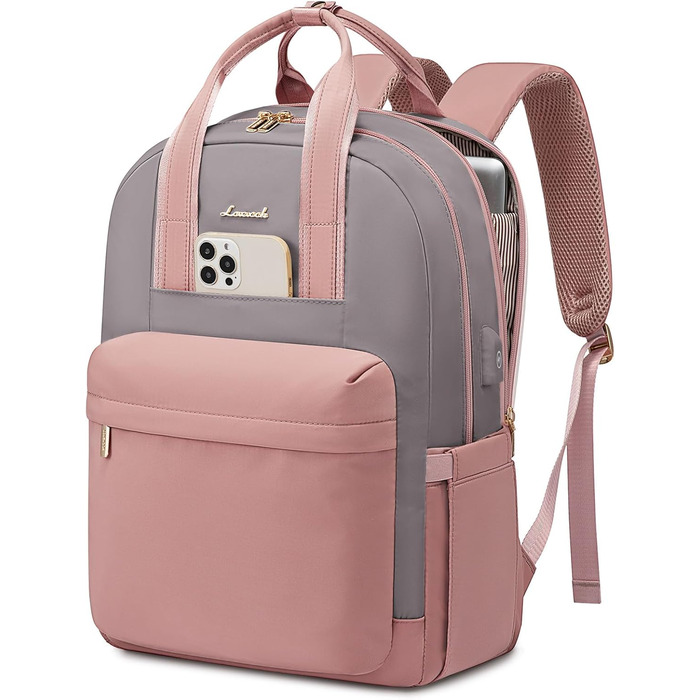 Сумка-рюкзак LOVEVOOK для жінок, з відділенням для ноутбука, водонепроникна, для подорожей, роботи, навчання, універсальна, 1-hellgrün-beige (15,6 дюймів, сіро-рожевий)