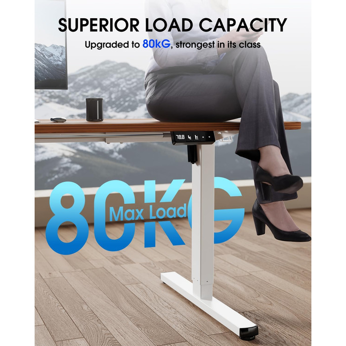 Електричний стіл з регулюванням висоти та кабельною ванною, з потужним мотором, контролером пам'яті та функцією захисту від зіткнень (білий)