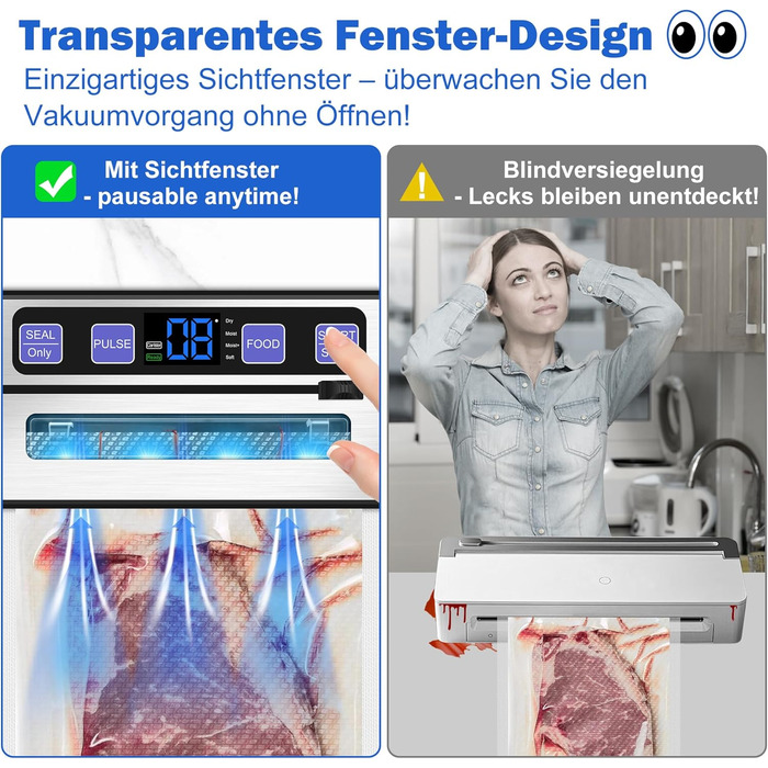 Вакууматор для продуктів 7 в 1 з подвійним швом, професійний вакуумний пакувальник з цифровим таймером, вбудованим різаком та 50 пакетами, сріблясто-чорний