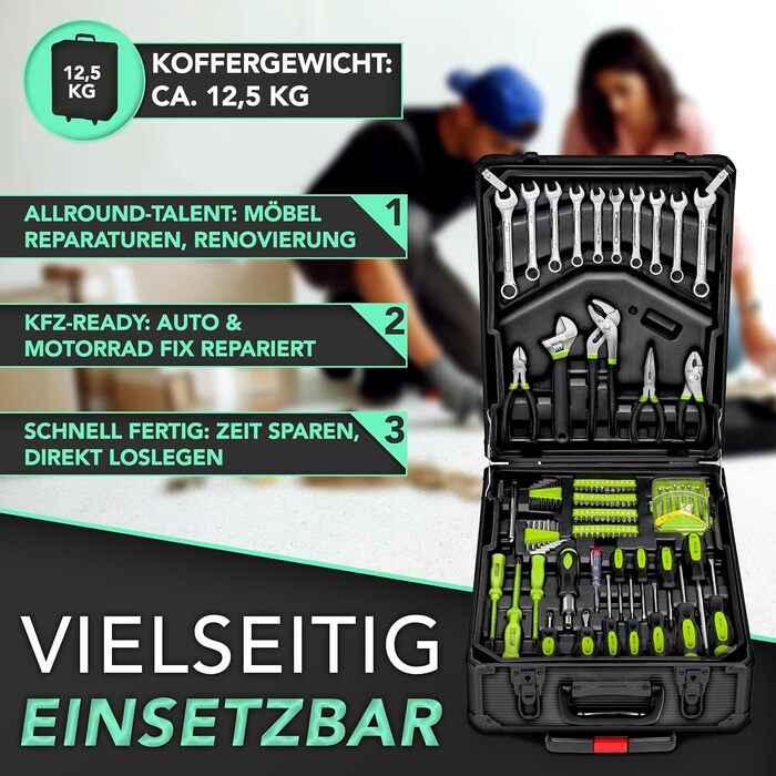 Набір інструментів TRESKO 1400 предметів у кейсі: професійний валіза з інструментами з Cr-V сталі (зелений)