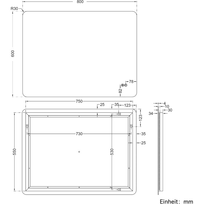 Дзеркало для ванної кімнати SONNI з підсвічуванням 80x60 см, антизапар, LED, сенсорний вимикач, колір світла: холодний/нейтральний/теплий