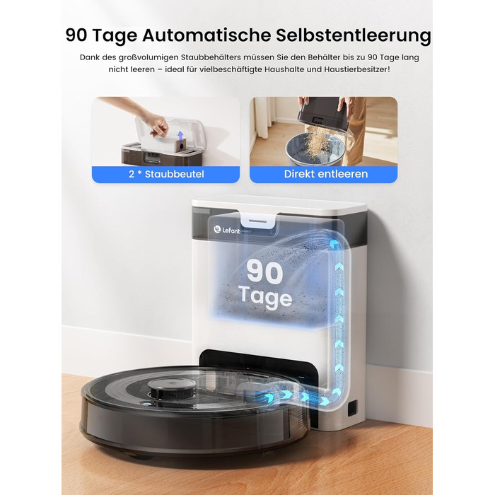 Робот-пилосос LEFANT M330 Pro з функцією миття, 3-в-1, 5000Pa, лазерна навігація, уникнення перешкод PSD, керування через додаток та голосове управління (M2 Pro, чорний)