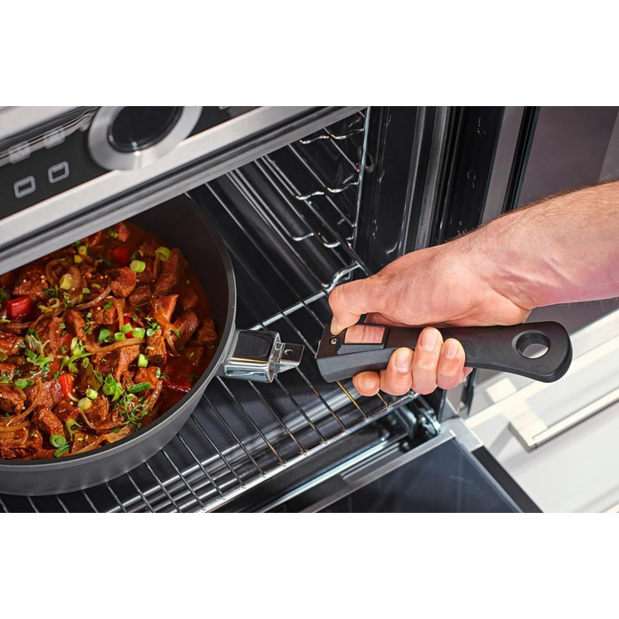 Сковорода Berndes Vario Click з знімним ручками – індукція, всі плити, PFOA-free, антипригарне покриття, для миття в посудомийній машині, для духовки (24 см, чорний)