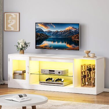 Тумба під телевізор YITAHOME з RGB-підсвічуванням, білий колір, 148 x 32 x 51 см, з полицями для 43