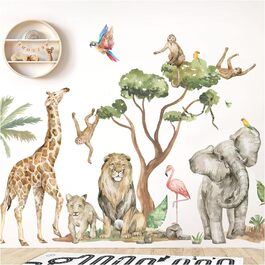 Набір наклейок на стіну джунглі тварини настінне татуювання дитяча кімната сафарі лев настінна наклейка вітальня самоклеюча DK1050-04 L - 141 x 71 см (ШхВ)