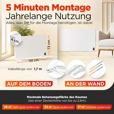 Інфрачервовий обігрівач TermoPlaza WiFi з термостатом 270 Вт для приміщень до 7 м² | Настінний та підлоговий обігрівач | Енергоефективний інфрачервовий електричний обігрівач та конвектор для дому та ванної кімнати