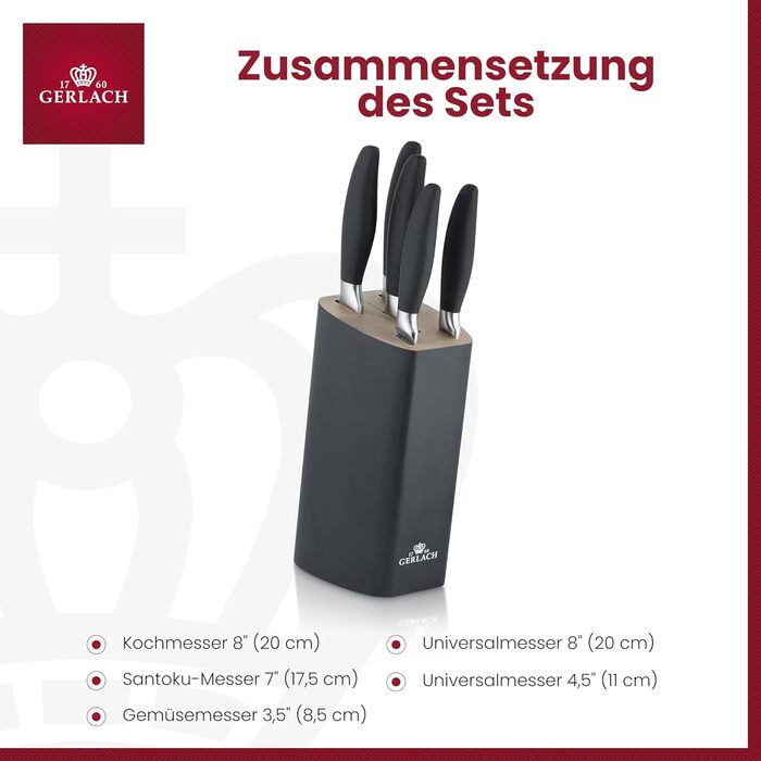 Набір кухонних ножів Gerlach Style Plus: 5 ножів з нержавіючої сталі для кухні