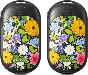 Електричні грілки для рук Ocoopa 2 шт. з магнітною основою, 5000mAh, 3 режими нагріву, компактні, для рукавичок, сумок, зимові аксесуари, подарунок для чоловіків та жінок (Lila_Weiß, Painted in Bloom (Ocoopa x Artist in Bloom)_Schwarz)
