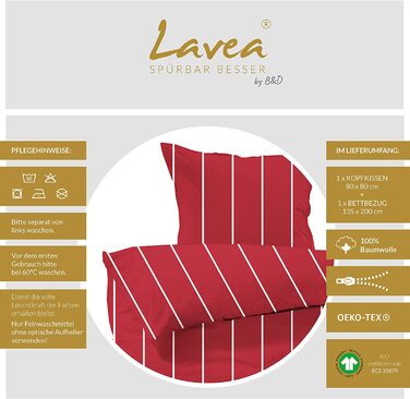 Комплект постільної білизни Lavea-Андреас 135 х 200 см 80 х 80 см.Дизайн тонка смужка - Колір 100 бавовна. Висока якість із застібкою-блискавкою. Сертифікований за стандартом GOTS / Bio. (135 х 200 80 х 80 см, червоний)