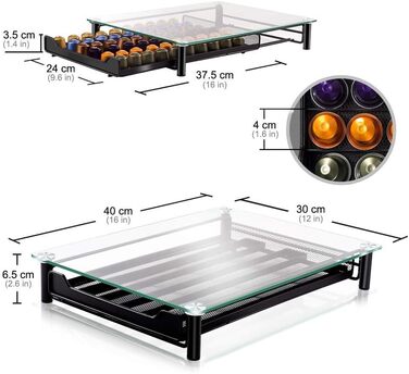 Підставка для капсул кави Masthome для Nespresso, на 60 капсул, зі скляною кришкою та шухлядою, з мікрофіброю