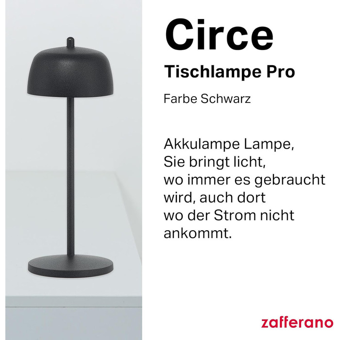 Zafferano Circe: Бездротова LED-лампа для дому та саду, диммер, 2200-3000K, чорна