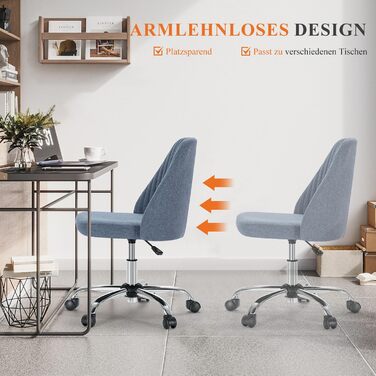 Офісний стілець Refined Living без підлокітників, комп'ютерний стілець на роликах, ергономічний, до 113 кг (Блакитний)