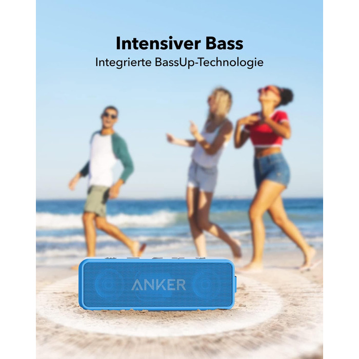 Портативна Bluetooth колонка Anker SoundCore 2, блакитна: потужний звук, глибокий бас, 24 год роботи, водонепроникність IPX7, сумісна з iPhone, Galaxy та іншими пристроями