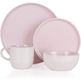 Набір посуду Barbary & Oak BO867004PNK Oslo, 16 предметів, керамограніт, білий і пудрово-рожевий, керамограніт, рожевий/лимонад рожевий/ лимонад Осло