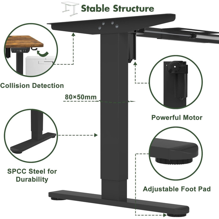 Електричний регульований стіл JUMMICO 160x80 см з підзарядною станцією, білий/коричневий, з кабелеуправлінням