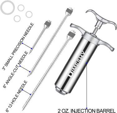 Інжектор для м'яса з нержавіючої сталі 304, Heavy Duty, комплект з голками для маринаду