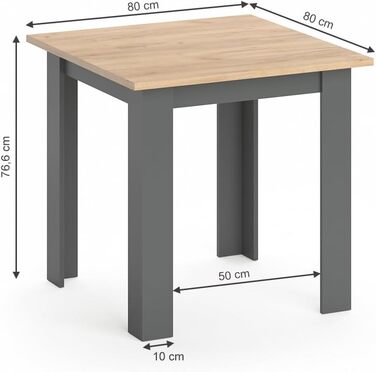 Стіл обідній Vicco Karlos, 80x80 см, дуб/антрацит, для їдальні