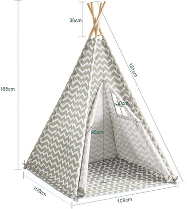 Дитячий намет SoBuy для дому з дверима та вікном, ігровий намет, ігровий будиночок для дитячої кімнати, білий/сірий, 109x165x109 см, OSS03