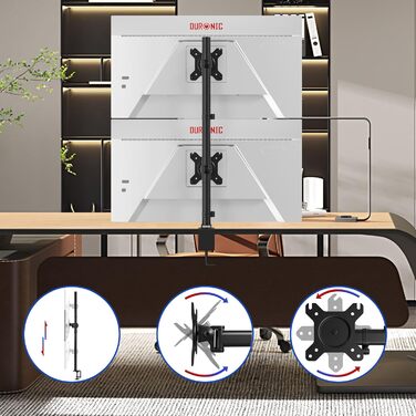 Тримач для моніторів Duronic DM35V2X1 (2 шт.) | Вертикальна підставка для двох моніторів, регульована, з гнучкими з'єднаннями, VESA 75x75, 100x100, для офісу та дому