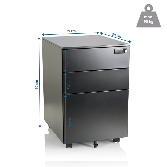 Контейнер на колесах COLOR OS I, метал, чорний колір з кодовим замком, hjh OFFICE