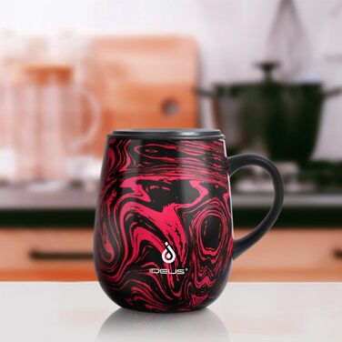 Кружка для кави та чаю Ideus 470 мл з нержавіючої сталі, подвійні стінки, вакуумна ізоляція, з неслизьким ручним тримачем та кришкою-ковпачком, об'єм 470 мл (зелений)