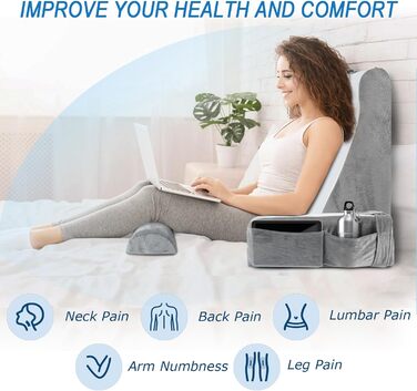 HOMCA Подушка для читання та відпочинку в ліжко та на диван з знімною подушкою для шиї та підлокітником, подушка для спини, настінна подушка, багатофункціональна подушка-клиновид для читання, роботи та перегляду телевізора (36x40x48 см)