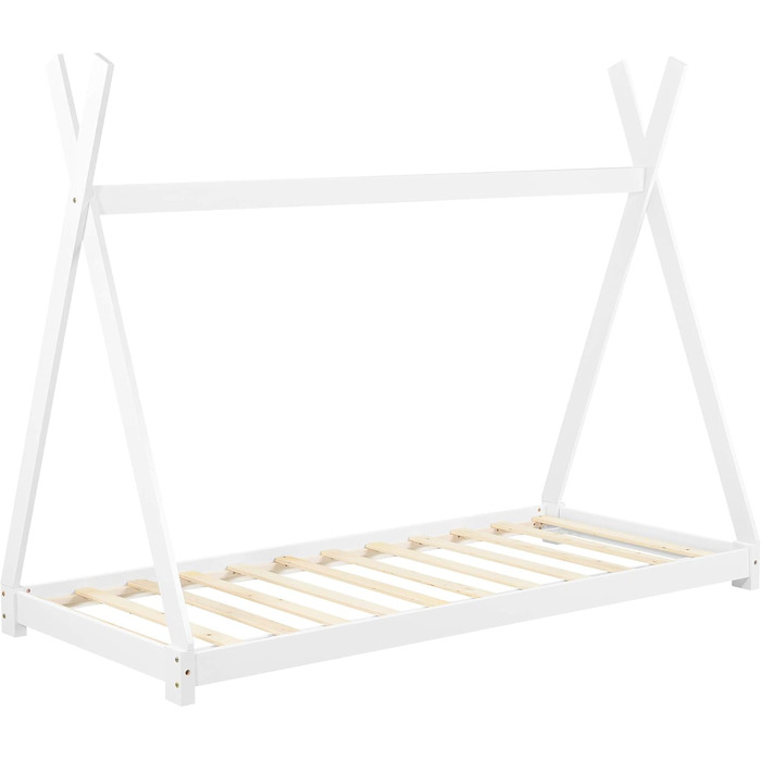 Ліжко дитяче Onejda Tipi від en.casa, 80x160 см, білий колір, з сосни