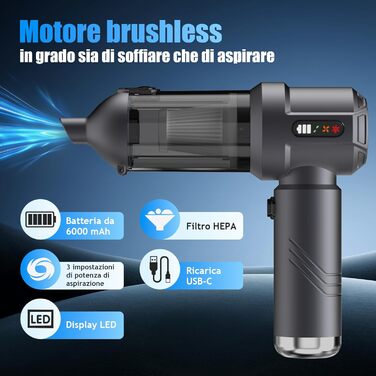 Акумуляторний ручний пилосос 4 в 1 для дому та авто, 25000Па, бездротовий портативний пилосос з автоматичним спорожненням контейнера, для шерсті тварин, сірий