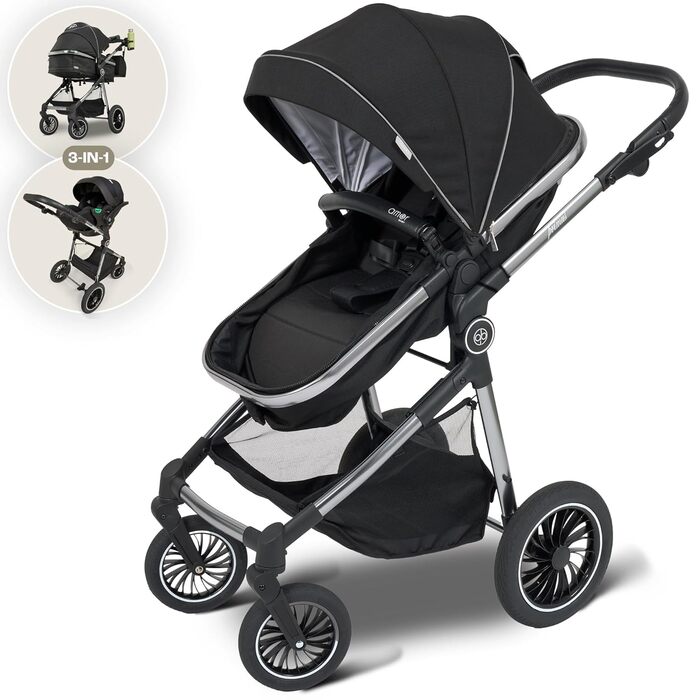 Дитяча коляска 3 в 1 з автокріслом та люлькою | Коляска для малюка з автокріслом, безпечний ремінь, легка оливкова | Без Isofix