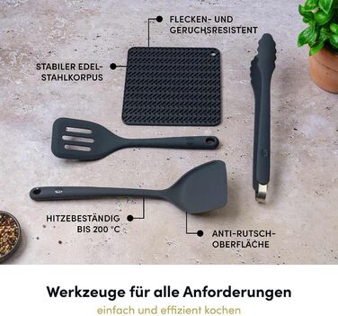 Набір кухонних аксесуарів Hoffmann Küchenhelfer-Set, 10 предметів, сірий, силікон, нержавіюча сталь, антипригарне покриття