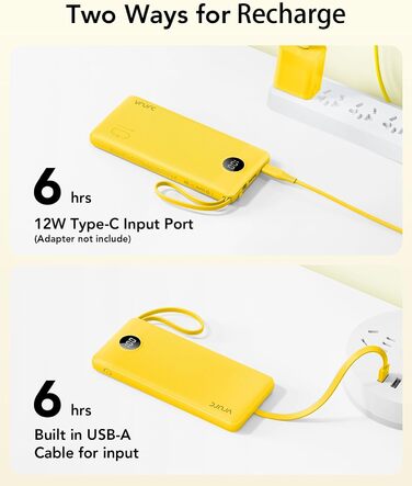 З кабелем, LED-дисплей, 5 виходів, 2 входи, USB C, жовтий, сумісний з iPhone/Huawei/Samsung/iPad, 10000mAh