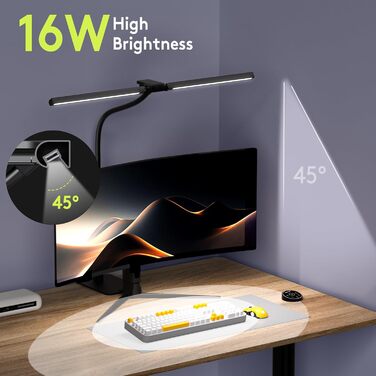 Настільна лампа для дітей з двома головками, захист для очей, 16W, 72см, денне світло, з пультом, регулювання яскравості, з шийкою 