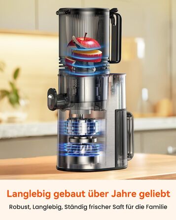 Шовковий відцентровий соковичавник - переможець тесту, для цілих овочів та фруктів, 130 мм завантажувальний отвір, 1.8л, BPA-free, 250W, функція зворотного ходу, легке очищення, нержавіюча сталь, чорний