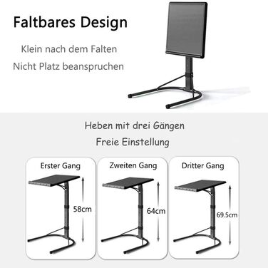 Складаний столик для ноутбука NICEME: регульована висота та кут нахилу, 43x43 см, чорний