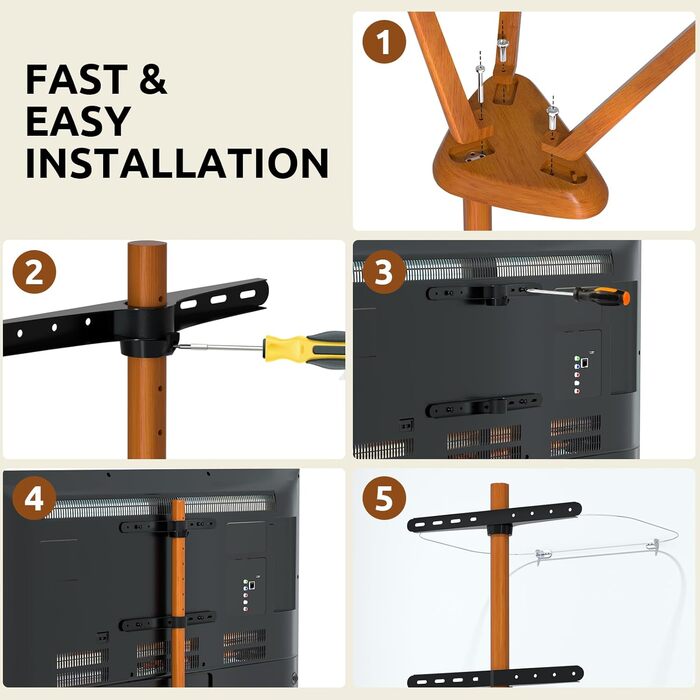 Підставка для телевізора PUTORSEN з дерева, регульована по висоті, для телевізорів 45-65 дюймів, до 40 кг, поворотна на 45 градусів, VESA 400x400 мм