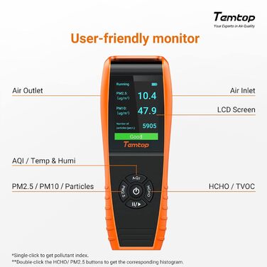 Детектор якості повітря Temtop LKC-1000S+ для дому: формальдегід, HCHO, TVOC, PM2.5, PM10, AQI, експорт даних