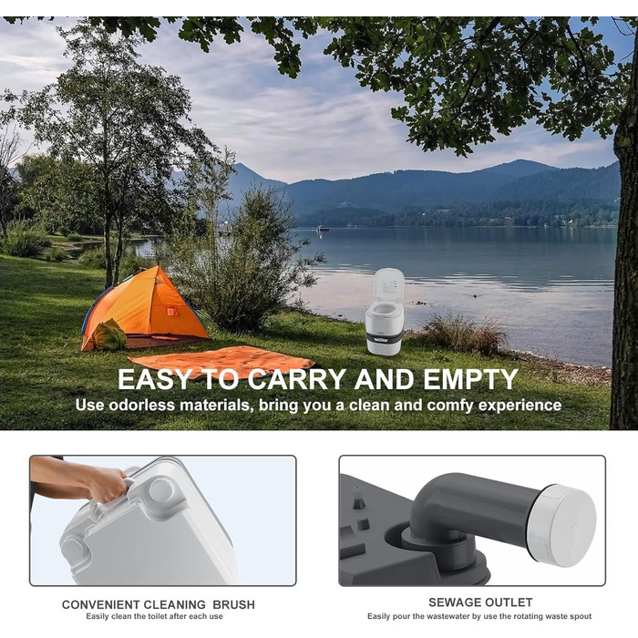 Мобільний туалет для кемпінгу з баком 24L та 20L, з бачком, покажчиком рівня води та щіткою