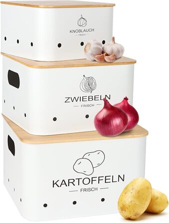 Набір контейнерів для зберігання картоплі, цибулі та часнику - 3 шт. (білий, квадратний)