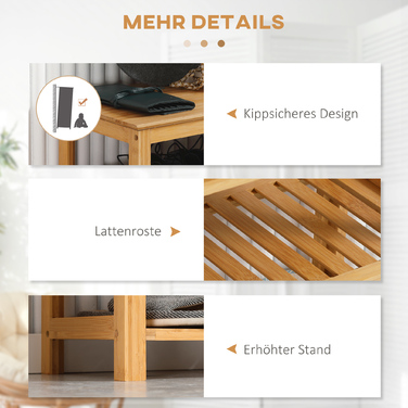 Стеллаж для взуття HOMCOM з 4 полицями, бамбук, ламелі, для розмірів взуття до EU 45, натуральний